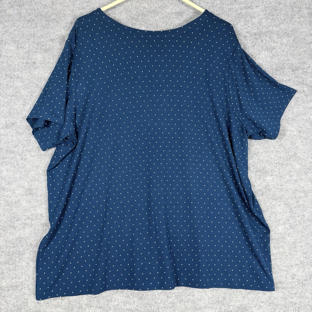 J Jill Wearever Size-2X Womens Shirt Midnight Blue White Polka Dot Stretch Knit